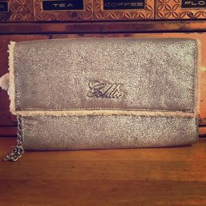 Metallic Silver Clutch Purse with Fleece by Goldie